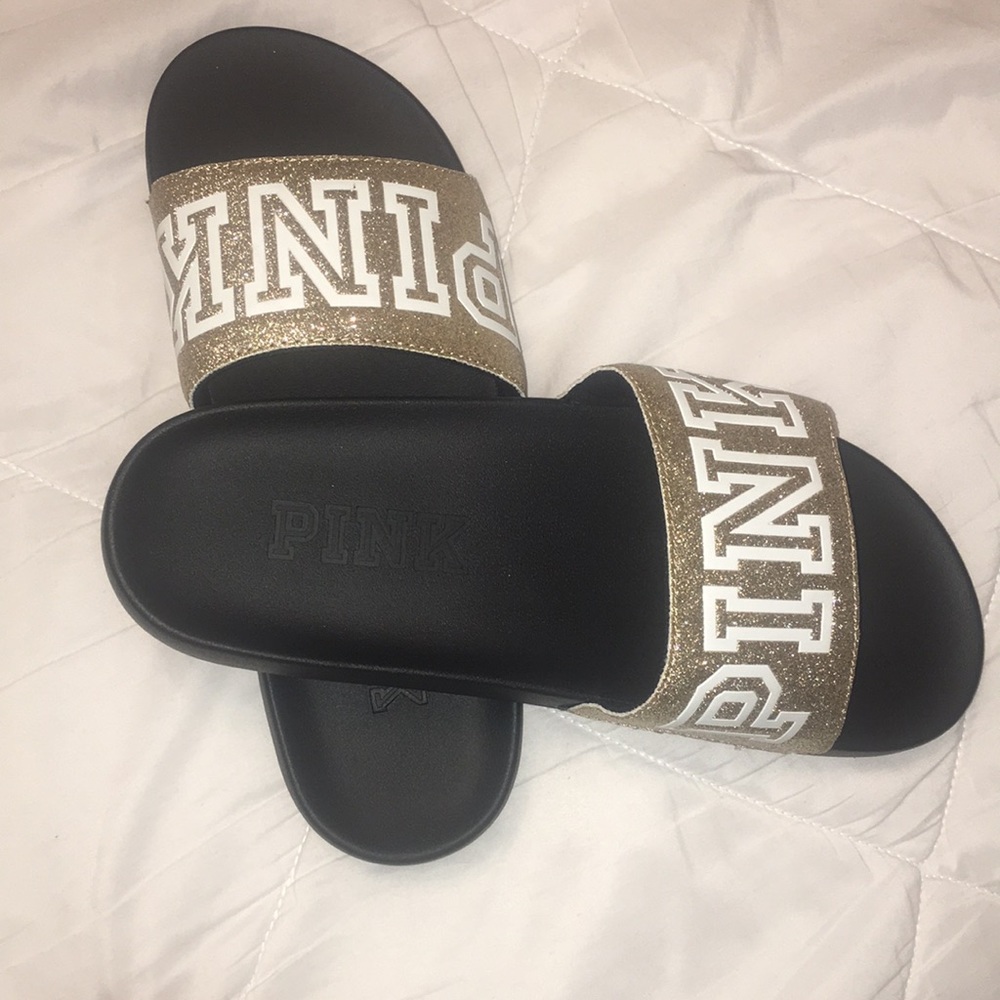 Victoria Secret Gold Glitter slides